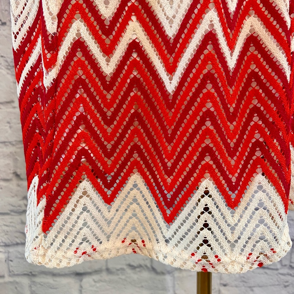 Sharagano Crochet Midi Dress Chevron Red Cream Italy Coastal Travel Vacay Boho - Picture 6 of 15
